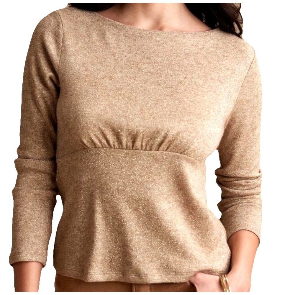 Banana Republic Knit Lurex Open Back Blouse Tan Gold Small